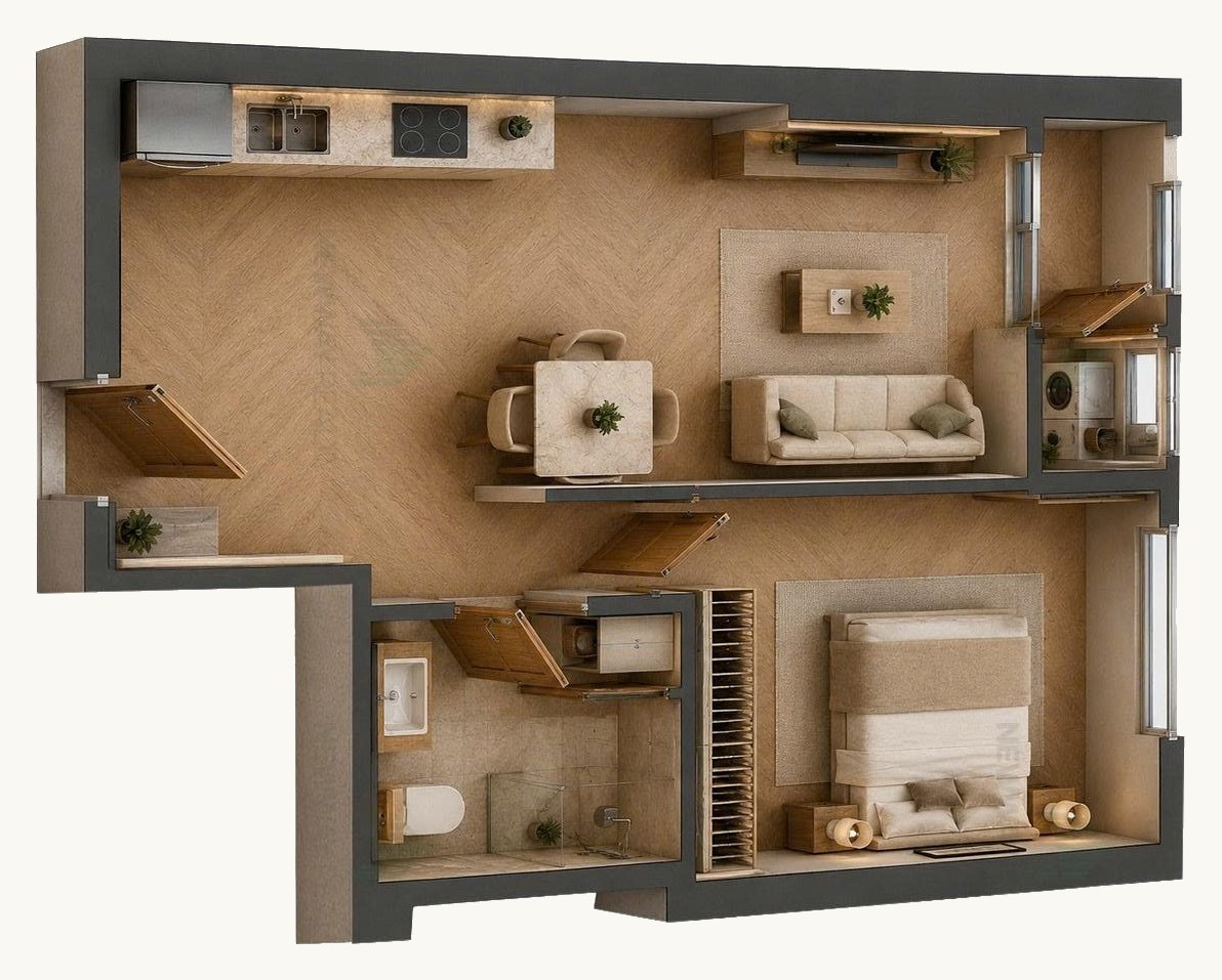 Layout bóc mái căn 1PN